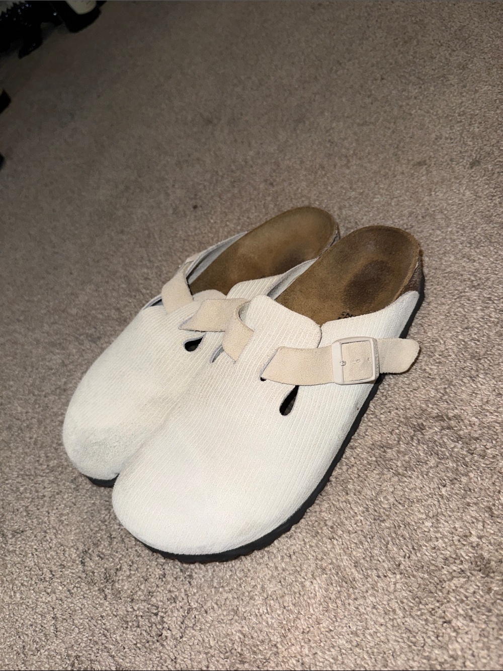 Birkenstock Boston Corduroy Embossed Suede Antique White EU 40
